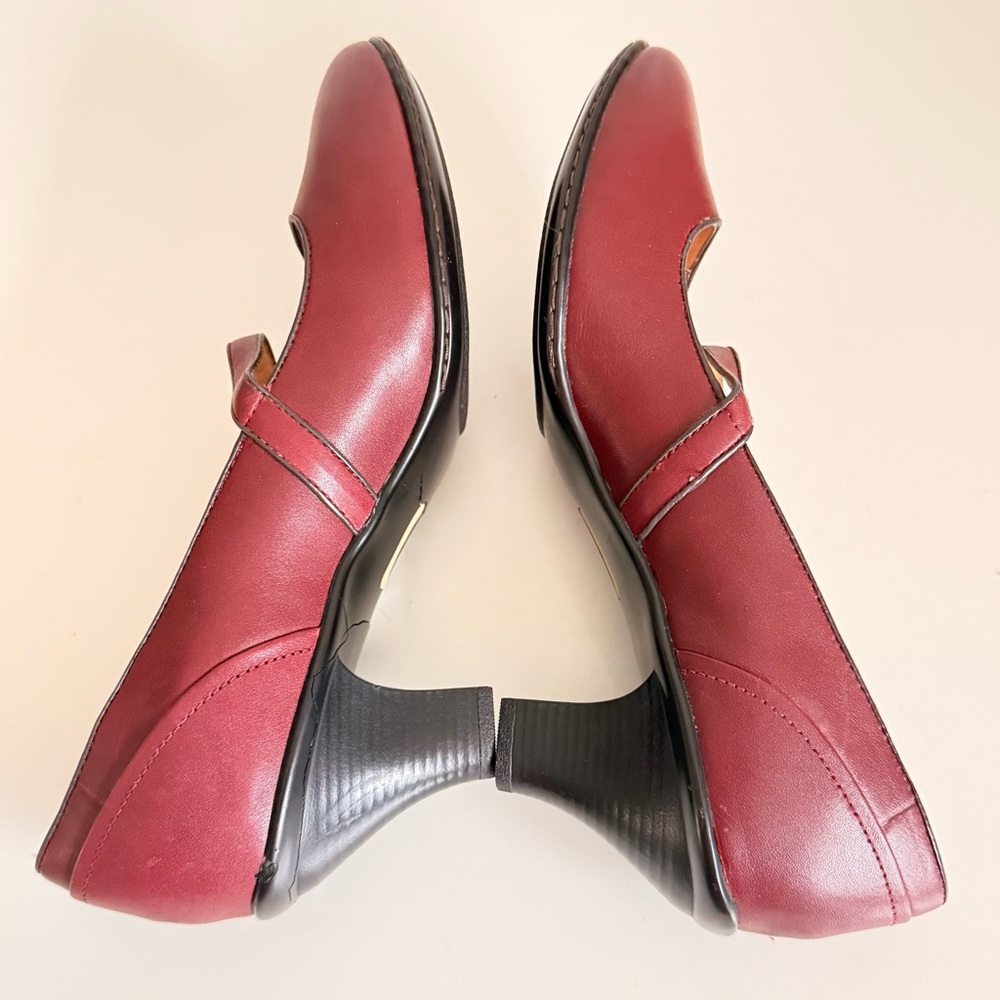 Softspots Burgundy Leather Mary Jane Pumps 9.5 Low Block Heel Grannycore Cottage - Picture 4 of 11